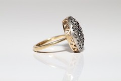 Antique Circa 1900s 18k Gold Top Silver Natural Diamond And Cabochon Ruby Ring