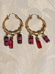 Vintage Bohemian Wire Wrap Red and Maroon Beads Hoop Earrings