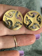 Amazing large Brass Taxco Abalone pin/pendant & Earring set. Screw backs.