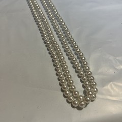 Vintage Faux Pearl Necklace 26” Silver Tone Clasp Classic White Made In Japan