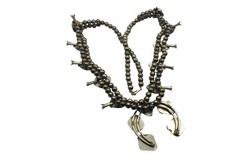 Vintage Silver Tone Black Onyx Squash Blossom Statement 24in Western Nickle