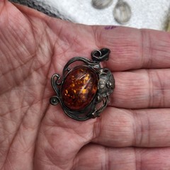 Natural Baltic Amber flower vintage Pendant charm Latvia circa 1970’s