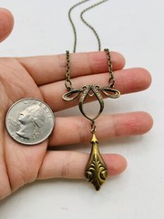 Gold Tone Art Nouveau Vintage Style Elegant Fancy Drop Down Bridgerton Necklace
