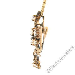 Antique Victorian 14K Gold .78ct Diamond Open Star Crown Dangle Pendant & Chain