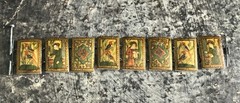 Antique Persian Hand Painted 8-Panel Story Bracelet on Bone Pin & Barrel Lock