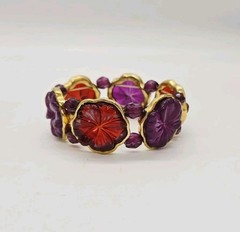 Red Purple Carved Lucite Stretch Bracelet Flower Floral 80’s Style OSFM One Size