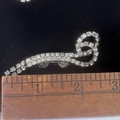 Vintage MUSI Clear Rhinestone Scroll Shoe Clips Silver Tone Pair Mid Century