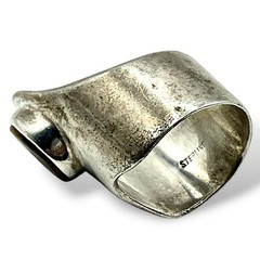 Vintage Sterling Silver Modernist Bezel Set TIGERS EYE Pinkie Ring 4.50 EUC