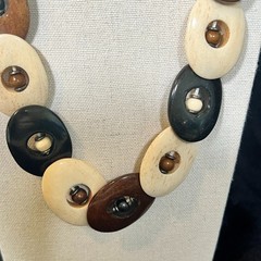 Vintage Bovine Bone & Horn Necklace 23″ Chunky Tribal Style Beads Neutral Earthy