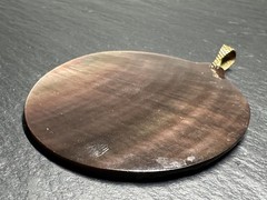 SMOKEY MOTHER OF PEARL OVAL CARVED 2.5″ PENDANT I577