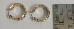 Vintage Greek Key Hoop Earrings Gold Tone Openwork Geometric Meander Pierced 1″