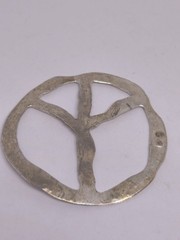 Large Vintage Peace Sign Pendant Silver Tone Hammered Metal Hippie Boho Festival