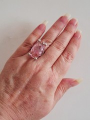 Vtg Faceted Pink Topaz Quartz Statement Ring & Pendant Set Sz 8 Sterling Silver