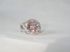 Large Sterling Silver 925 Peach Irradiated Morganite Statement Ring Size 7