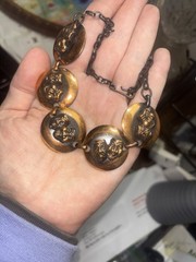 50’s MCM Copper Necklace Choker Comedy Tragedy Mask Mid Cent UNIQUE RARE!! 17.4”