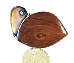 Sterling Silver + Teak 2″ ‘Bird’ Mid-Century Pin, Secure Rollover Clasp-Stunner!