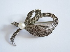 Original Fahrner Theodor Fahrner 925 Silver Brooch With Marcasites, Pearls 7.8 G