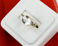 Vintage Solid 10K Yellow Gold Ring White Topaz Diamond Accent Cocktail Jewelry 7