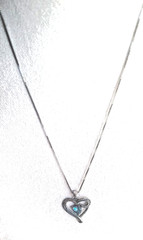 LOVE YOU MOM Sterling Silver Open Heart Blue Stone 18″ Necklace SIGNED LONG WAY