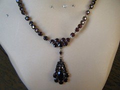 Antique Bohemian Garnet Necklace 14.5″ Choker Cluster Drop Pendant Low 8kt