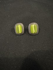 Beautiful Vintage Filigree Silver-Toned with Lime Green Cats Eye Cabochon Stones