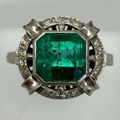 Colombian Green 3Ct Lab Created Emerald Old Mine Cut 14K White Gold Finish Ring