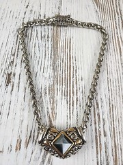 Vtg Foxtail Chain Necklace Silver And Gold Toned Sliding Pendant 14 in (B1)
