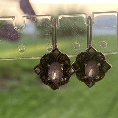 Vintage Amethyst Marcasite Earrings 1″
