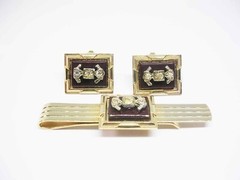 Vintage Cufflinks Tie Bar Set Mid Century Men Formal Wear Jewelry