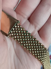 Antique *Damaged* Brass Mesh Link Bracelet Rectangle Clasp People Scene 7″