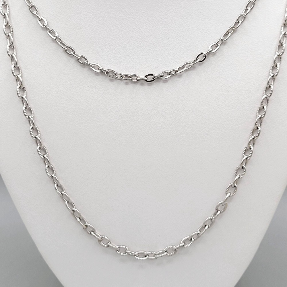 Sarah Coventry Long 2 Strand Chain Necklace Silver Tone Spring Ring Close Vtg