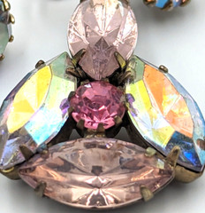 Aurora Borealis Crystals Rhinestones Clip On Earrings AB Vintage Unmarked Dangle