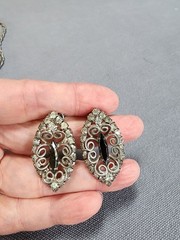 Juliana DeLizza Elster Hematite Necklace And Earrings Silvertone Filigree Mesh