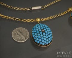 Antique Victorian 20k Yellow Gold Turquoise & Diamond Necklace 30g 17″L p23058