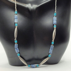 Southwestern Style Multi Color Blue Stone and Metal Vintage Necklace 17 Inch