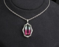 Fine 12.23ct Natural Watermelon Tourmaline & 0.24ct Diamond Platinum Necklace