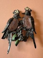 VTG 40’s Pot Metal Jelly Belly Enamel Love Birds Brooch Figural Art Nouveau