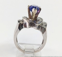 Gem Quality Tanzanite Fine Diamond Heavy 14k White Gold Vintage Statement Ring