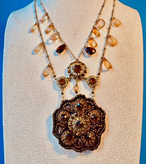 VTG! “Liz Clayborne’s Amber Crystals & Beads Victorian Style Necklace + Earrings