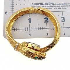 Unic Snake Secret Watch Gold Plated Figural Serpent Bangle Rhinestone Bracelet