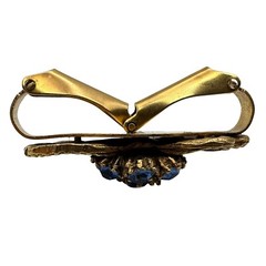 Vintage Gold Tone Filigree Blue Rhinestone Cluster Hinged Scarf Clip