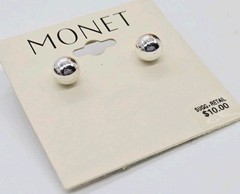 MONET Earrings Silver tone Ball Vintage .25 elegant Round BB Ball