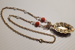 VTG ART DECO Coral Molded Glass Floral Necklace 1930s Glass & Brass 18″ Necklace