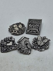 Collection Of 5 Birds And Bloom Pewter Brooches. Signed, 4 Limited Edition