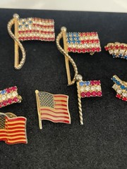 USA Patriotic Jewelry Lot AMERICAN FLAG PINS BROOCHES Rhinestones Red White Blue