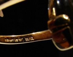 VTG 1950s womens “12K GF “S/A” Yellow Gold Tiger’s Eye Ring Size 7.25 – 4 Grams