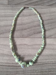 Jadeite Beaded Glass Necklace 15in Light Green Antique Art Deco Vintage