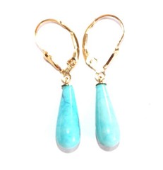 Vintage Gorgeous Genuine 1/20 14K GF Blue Turquoise Teardrop Lever back Earrings