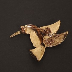 Vintage Hummingbird Brooch Pin Gold Tone Orange Brown Yellow Enamel Animal Fall