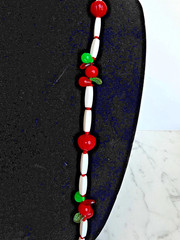Acrylic Fruit Apple Pear Pomegranate Leaves Hand Strung Long Necklace Vintage